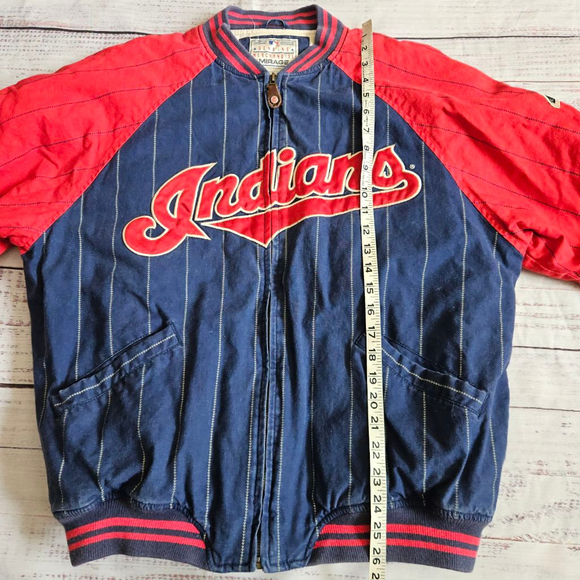 Vintage MIRAGE MLB Cleveland Indians Chief Wahoo Pinstripe Quilted Jacket Large - Picture 7 of 10